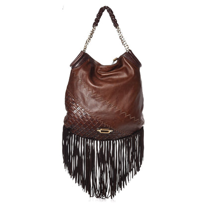 Jimmy Choo Python Calfskin Fringe Tatum Shopper Tote Brown 4 of 11