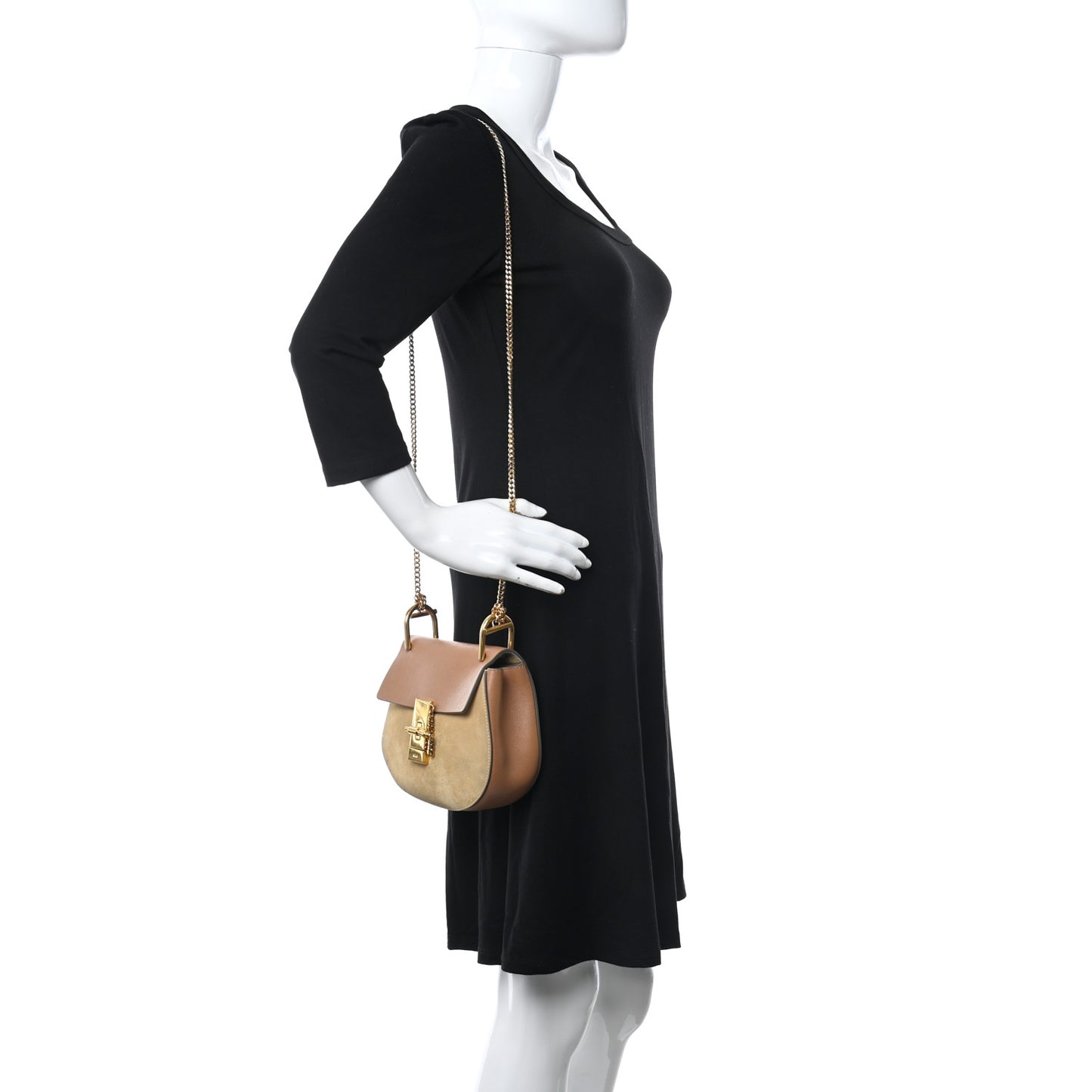 Suede Smooth Calfskin Drew Shoulder Bag Milky Coffee