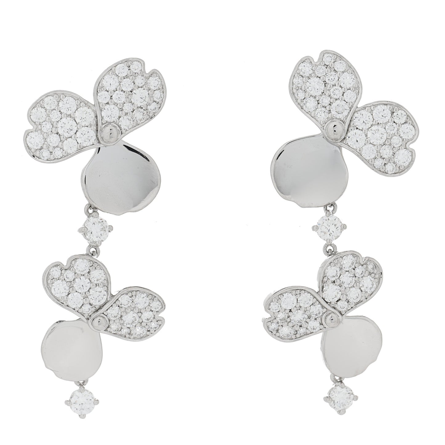 Platinum Diamond Paper Flowers Cluster Drop Earrings