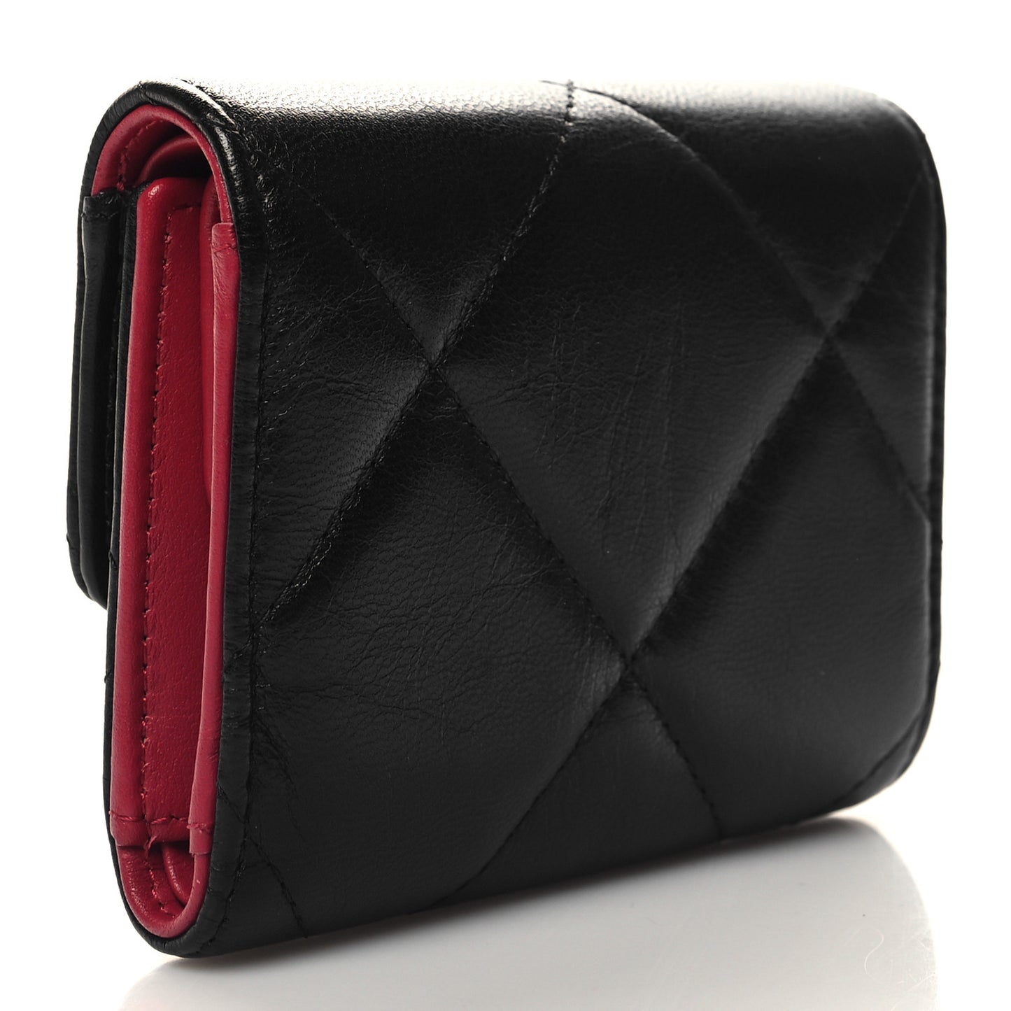 Lambskin Quilted Chanel 19 Small Flap Wallet Black