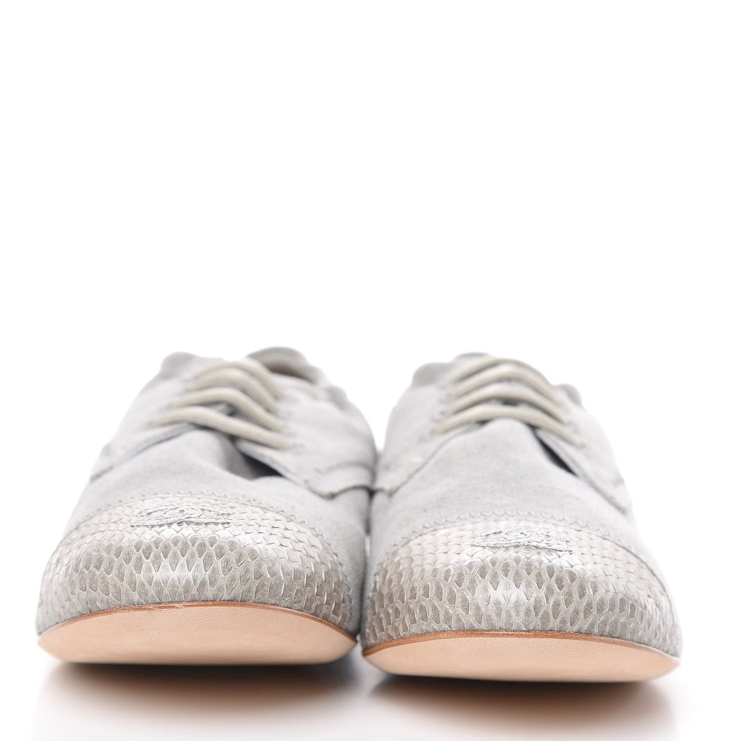 Washed Toile Snakeskin Cap Toe CC Lace Up Flats 36 Grey