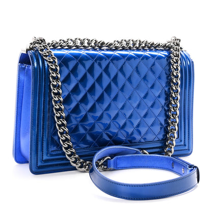 Chanel Metallic Patent Quilted New Medium Boy Flap Blue 3 of 12