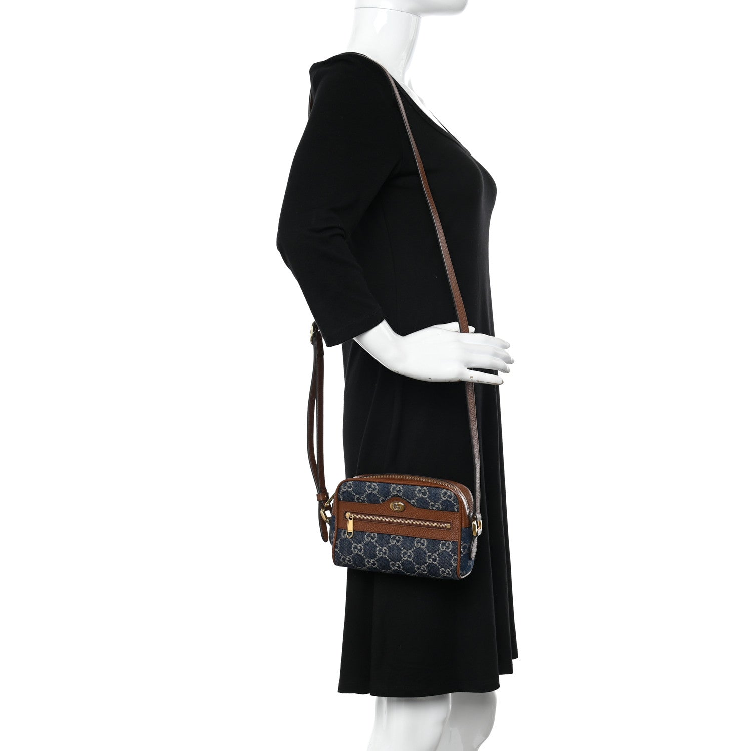 Gucci New Denim GG Monogram Dollar Calfskin Mini Ophidia Shoulder Bag Blue Tea Cuir Epilog 2 of 10