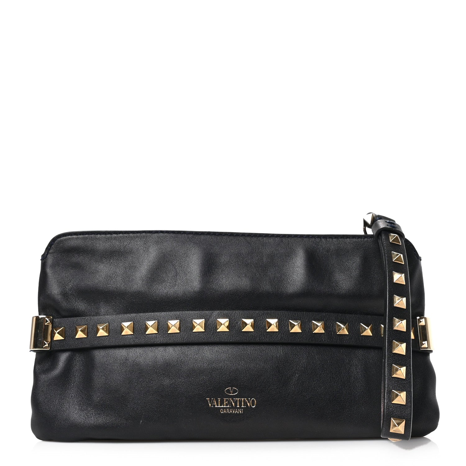 Valentino Garavani Nappa Rockstud Wristlet Clutch Black 1 of 6
