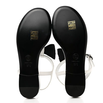 Chanel Lambskin Crystal Chain CC Logo Thong Sandals 37 White 5 of 8