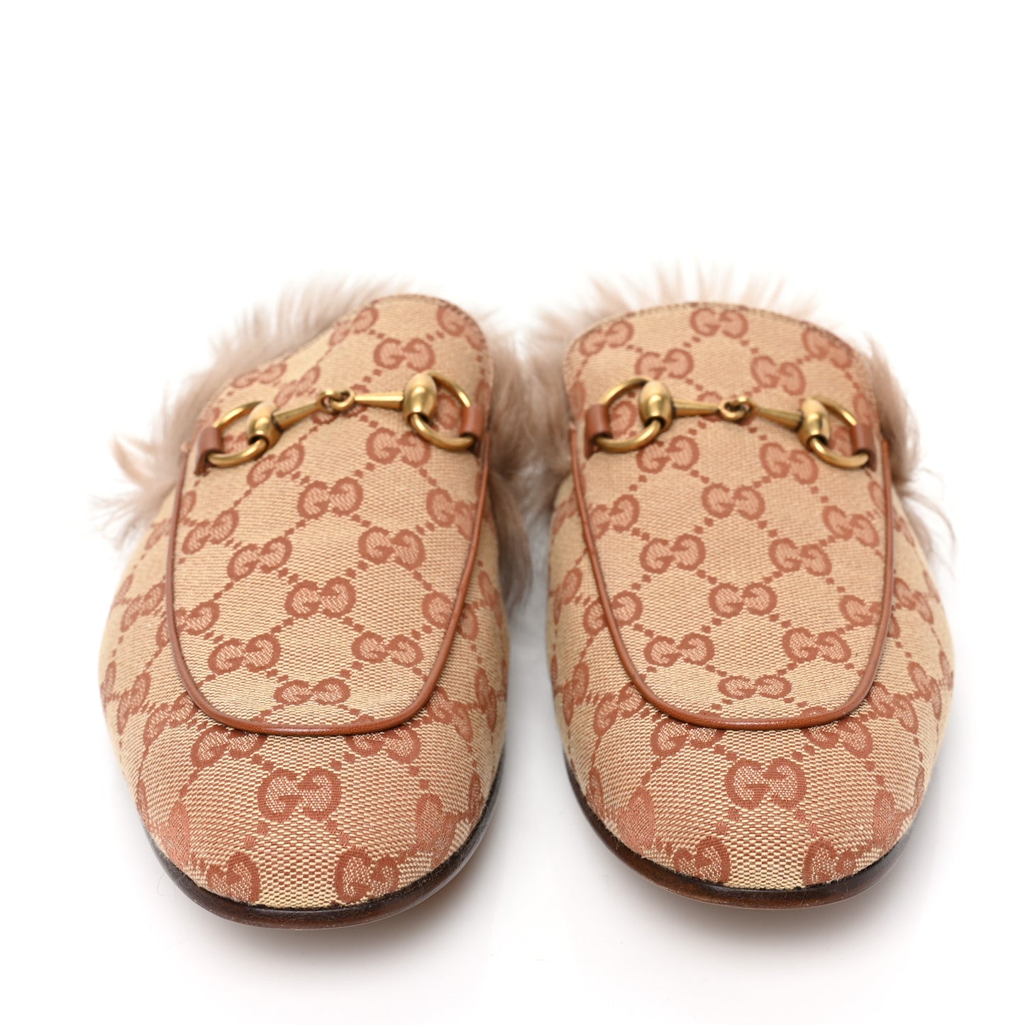 GG Monogram Fur Mens Princetown Slippers 8 Beige Ruggine Rust
