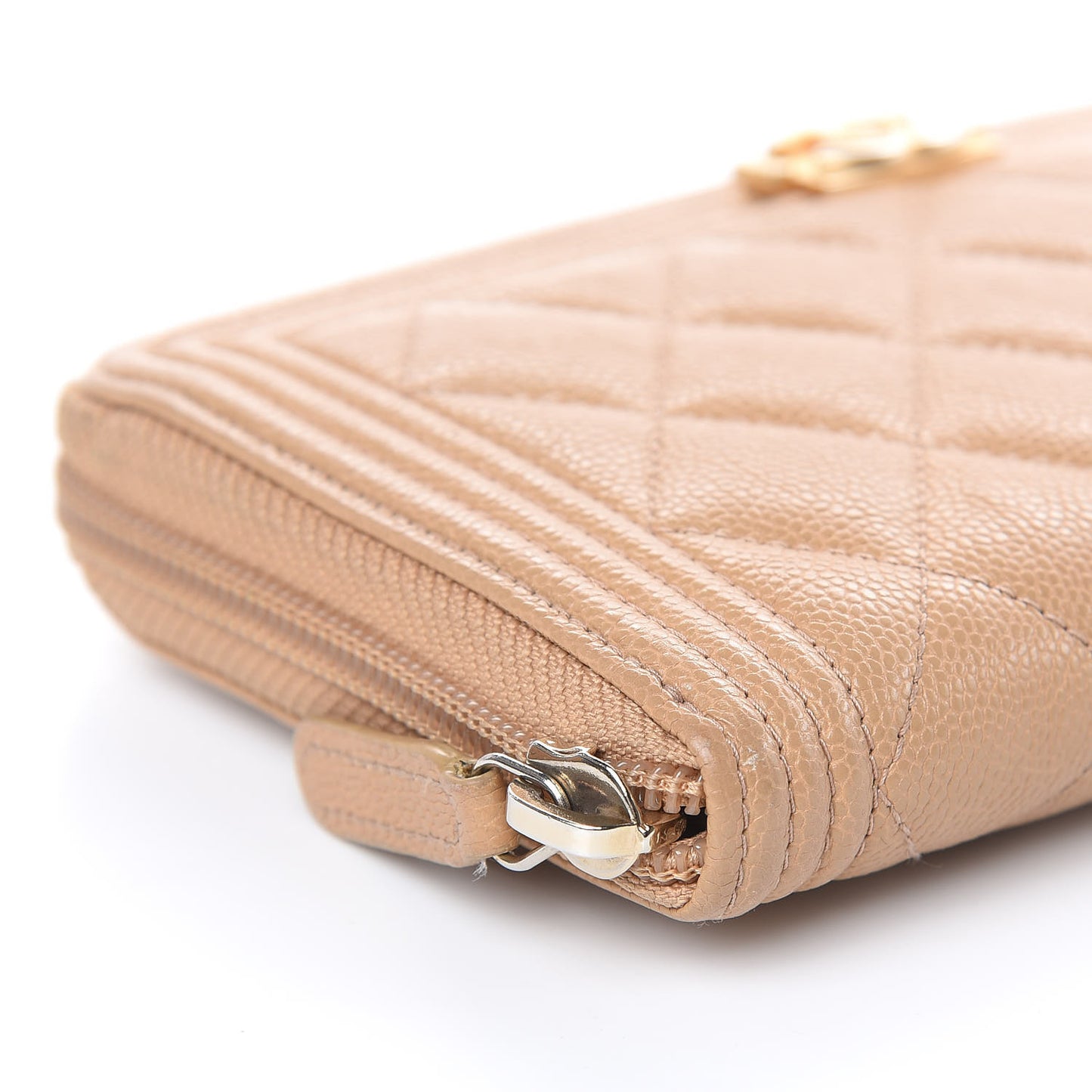 Caviar Quilted Boy Long Zip Around Wallet Beige