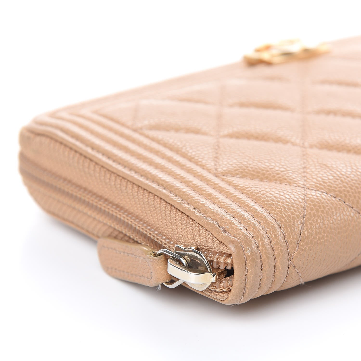 Chanel Caviar Quilted Boy Long Zip Around Wallet Beige 9 of 18