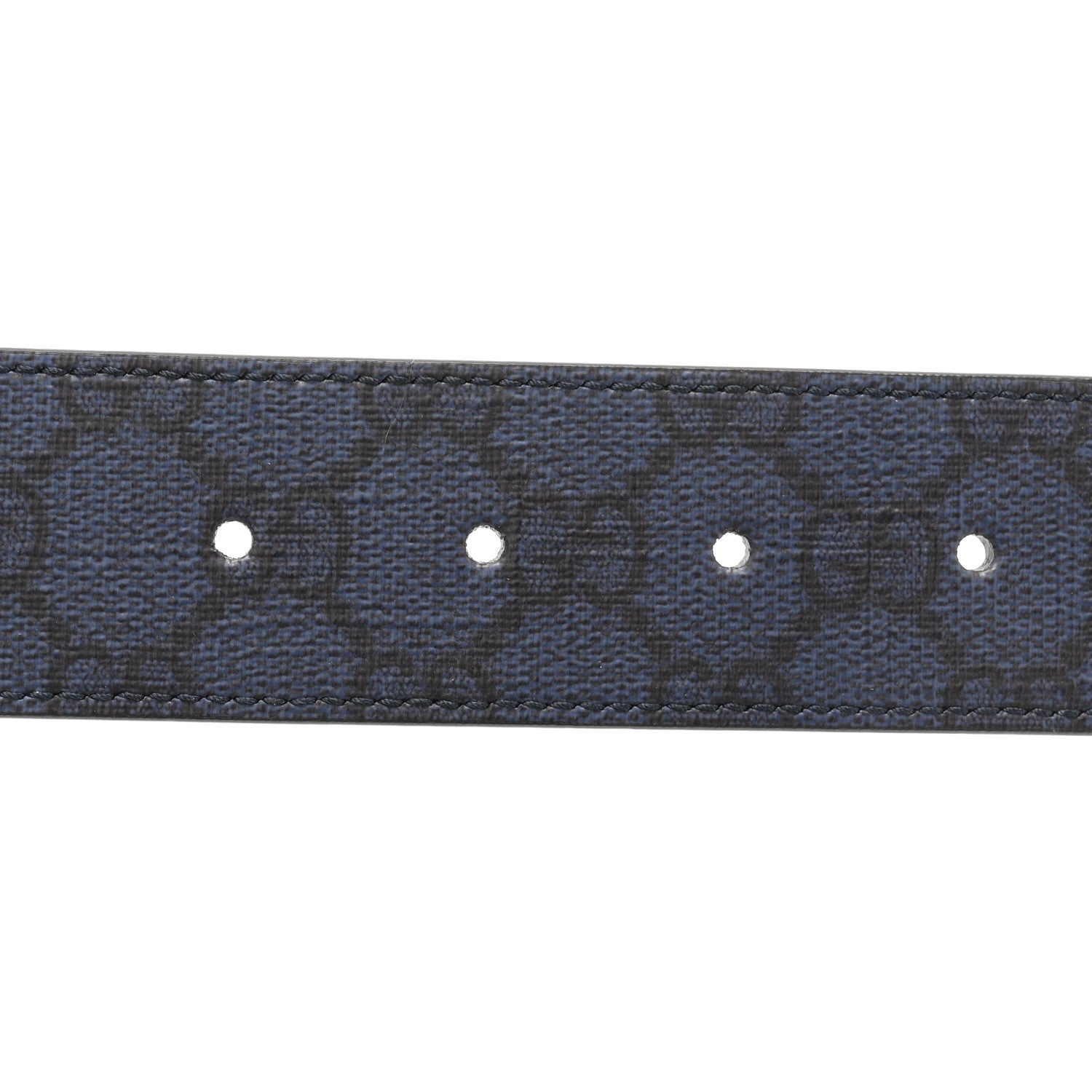 Gucci GG Supreme Monogram Plutone Calfskin Palladium Double G Reversible 37mm Belt 105 42 Black Blue 5 of 6