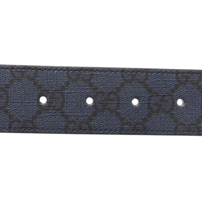 Gucci GG Supreme Monogram Plutone Calfskin Palladium Double G Reversible 37mm Belt 105 42 Black Blue 5 of 6