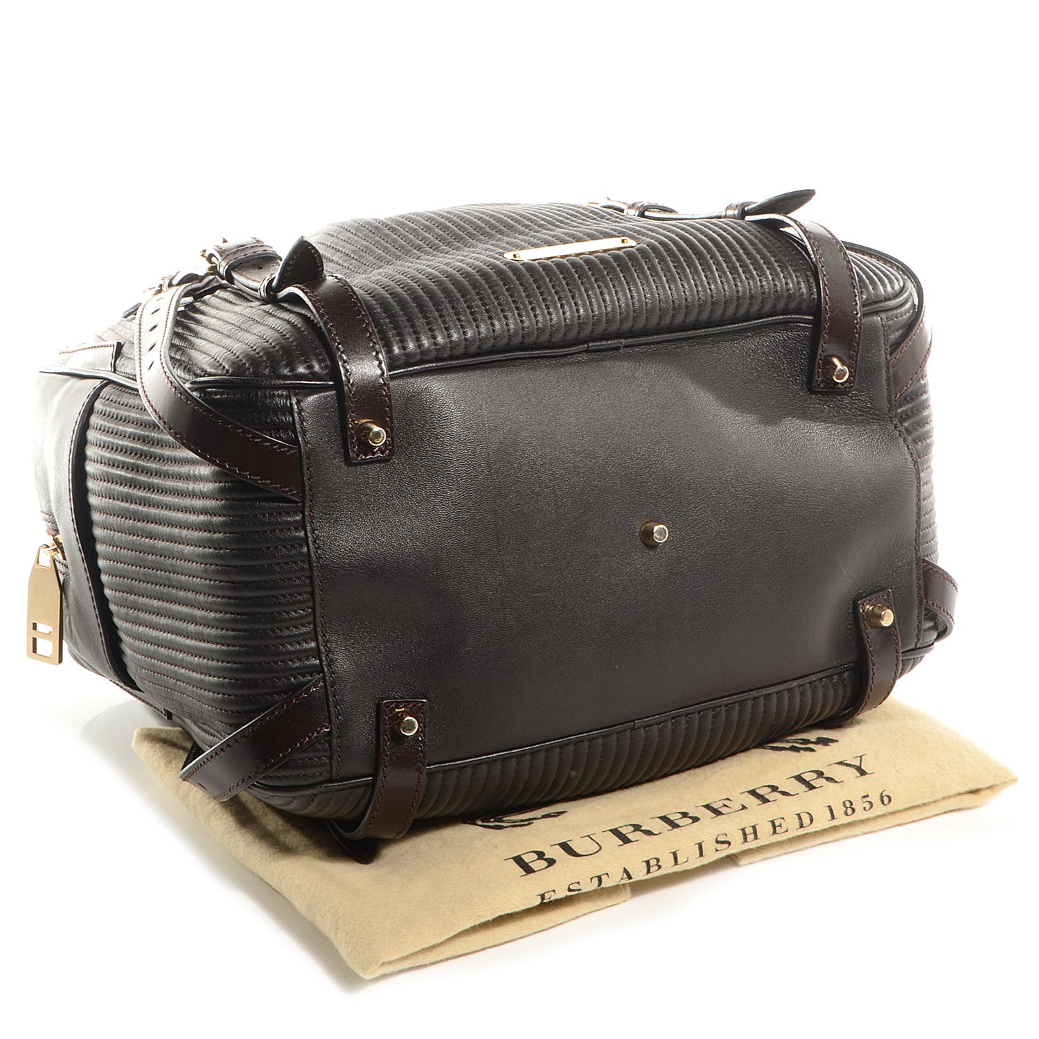 Burberry Stitched Leather Medium Bowler Dark Brown 4 of 10