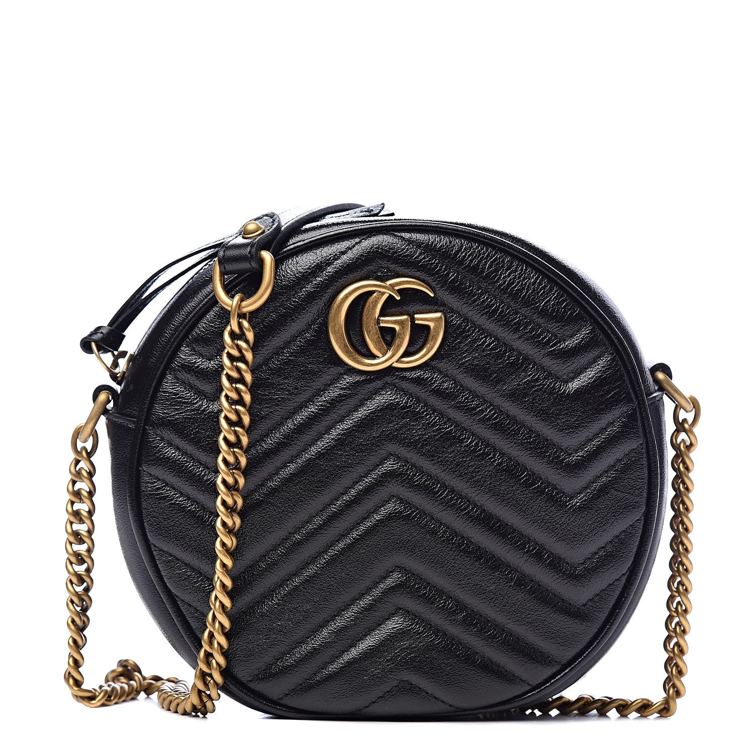Gucci Azalea Calfskin Matelasse Heart Mini GG Marmont Round Shoulder Bag Black 1 of 11