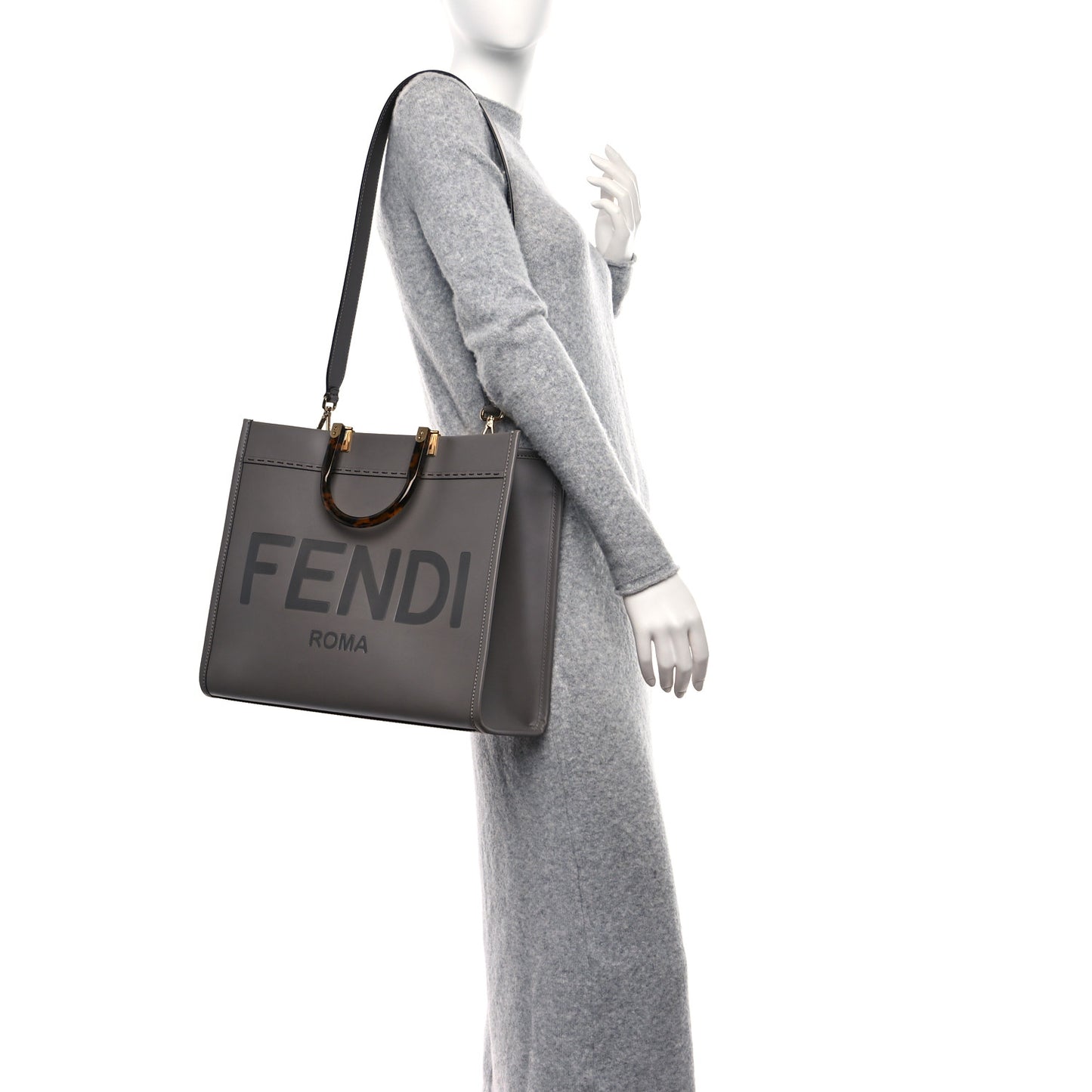 Vitello King Plexiglass Logo Embossed Medium Fendi Sunshine Shopper Tote Moon