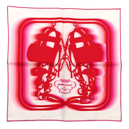 Hermes Silk Brides De Gala Shadow Pocket Square White Rouge Rose Vif 1 of 4