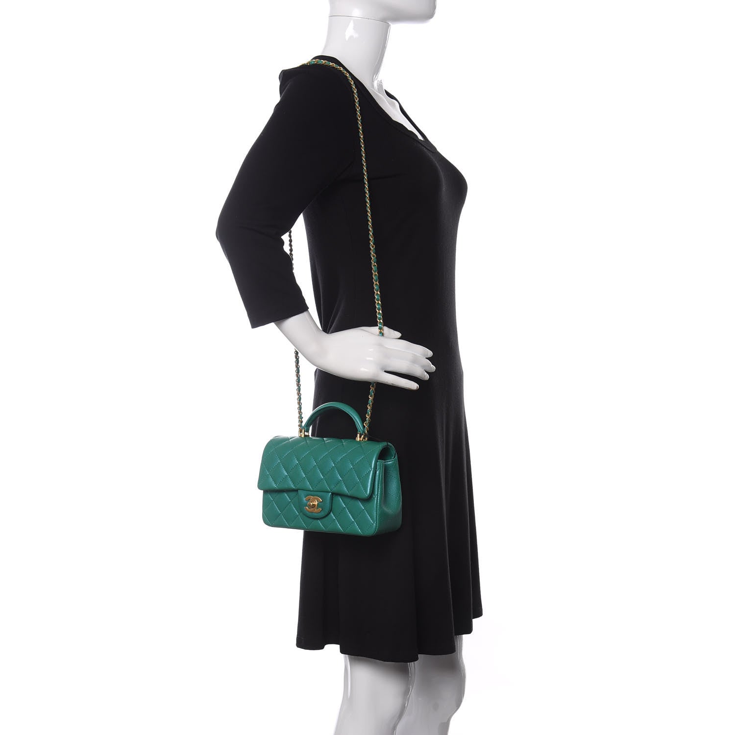 Chanel Iridescent Lambskin Quilted Mini Top Handle Rectangular Flap Green 2 of 11