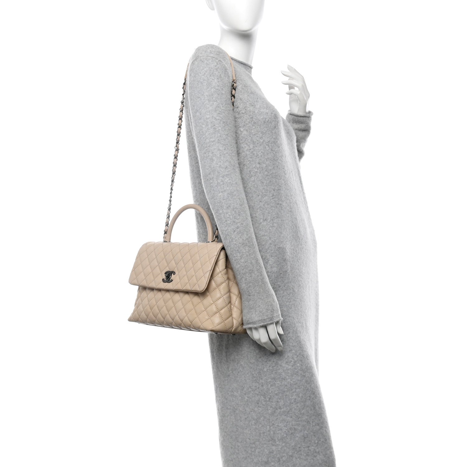 Chanel Caviar Quilted Small Coco Handle Flap Light Beige 2 of 11