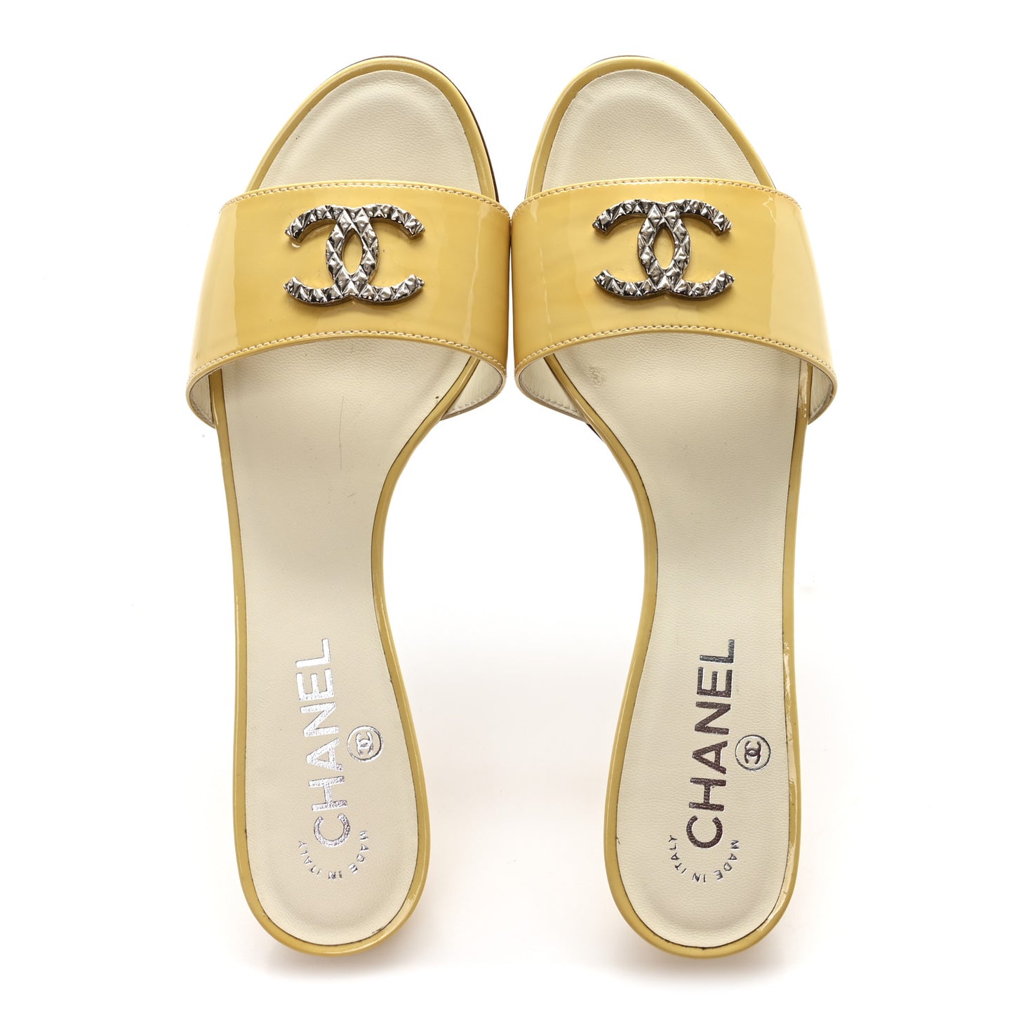 Patent Calfskin CC Mules 38.5 Beige
