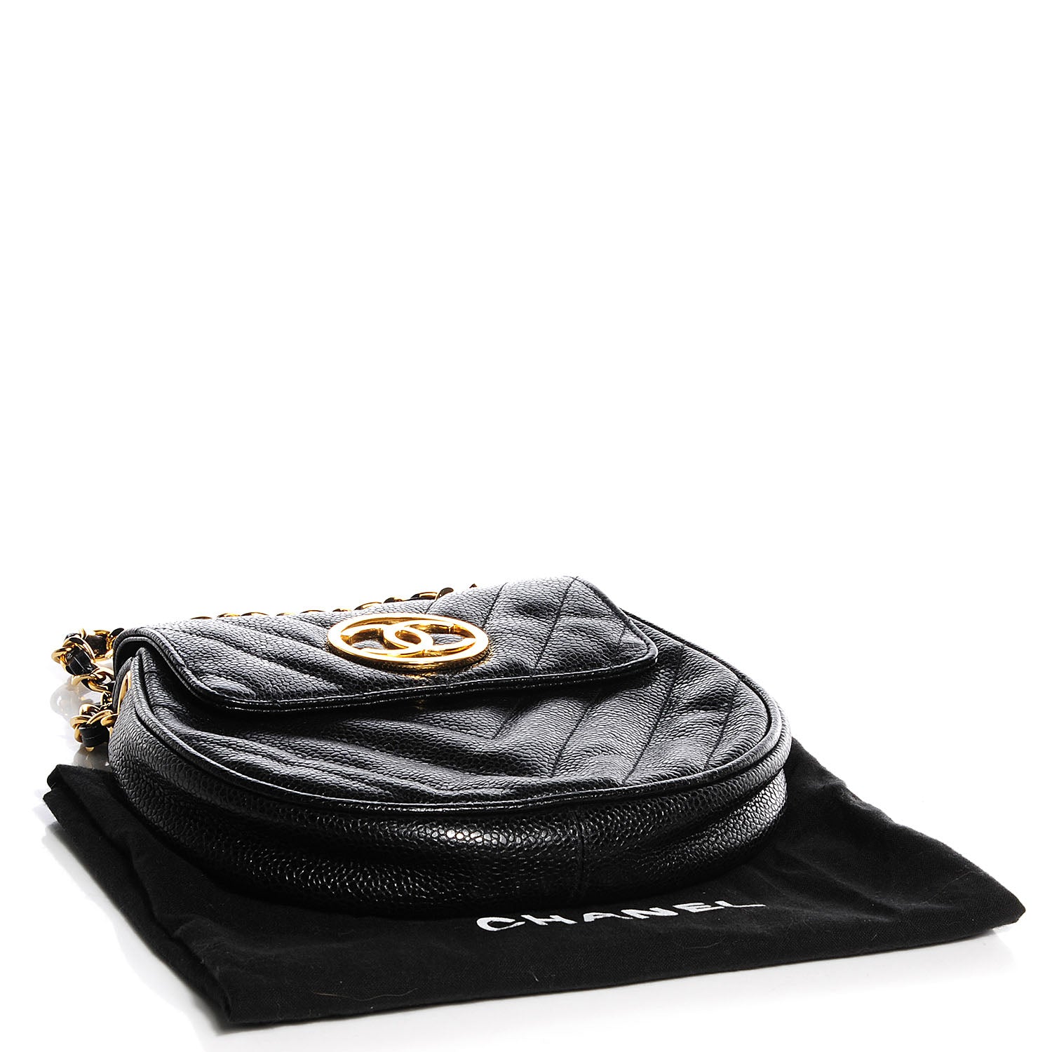 Chanel Caviar Chevron CC Shoulder Bag Black 4 of 8