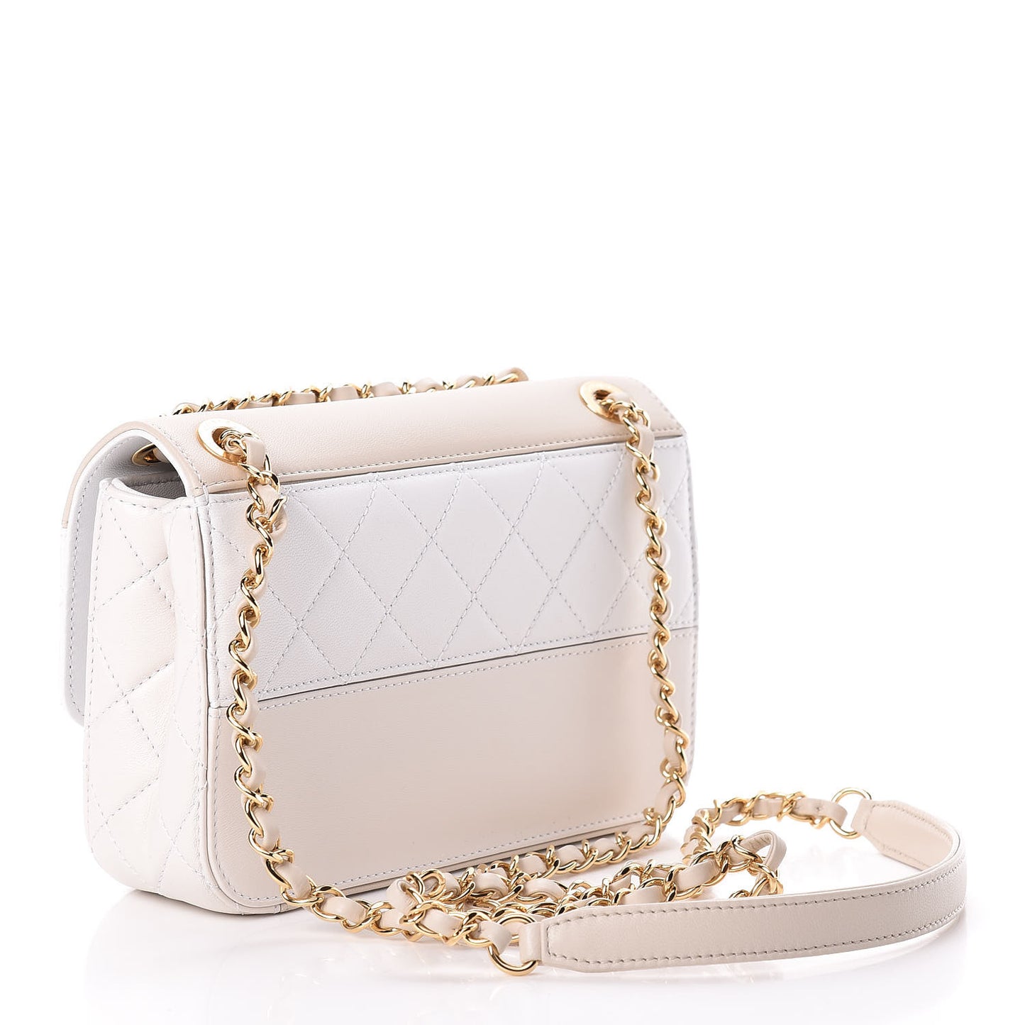 Lambskin Calfskin Quilted Shoulder Flap Bag Beige White