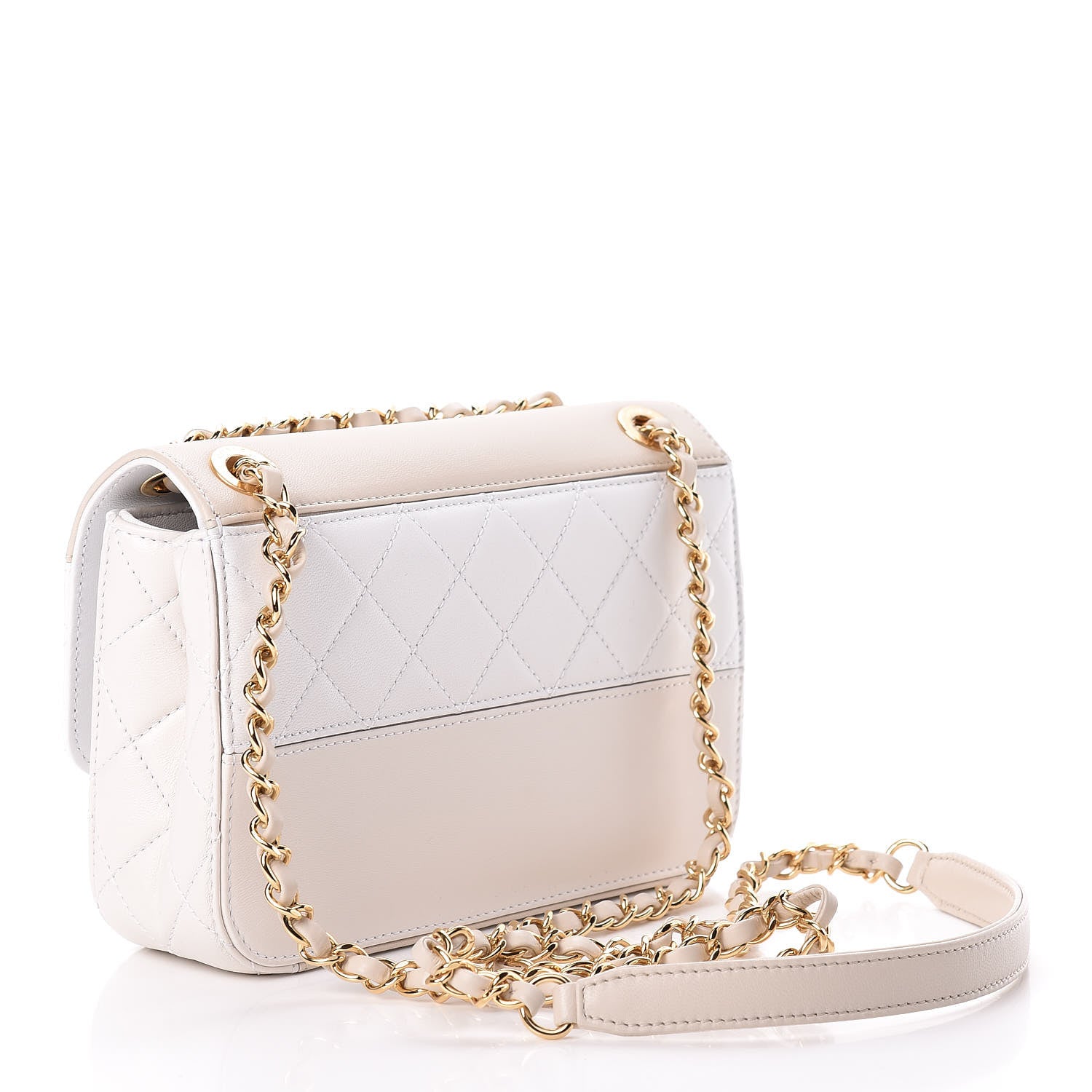 Chanel Lambskin Calfskin Quilted Shoulder Flap Bag Beige White 3 of 13