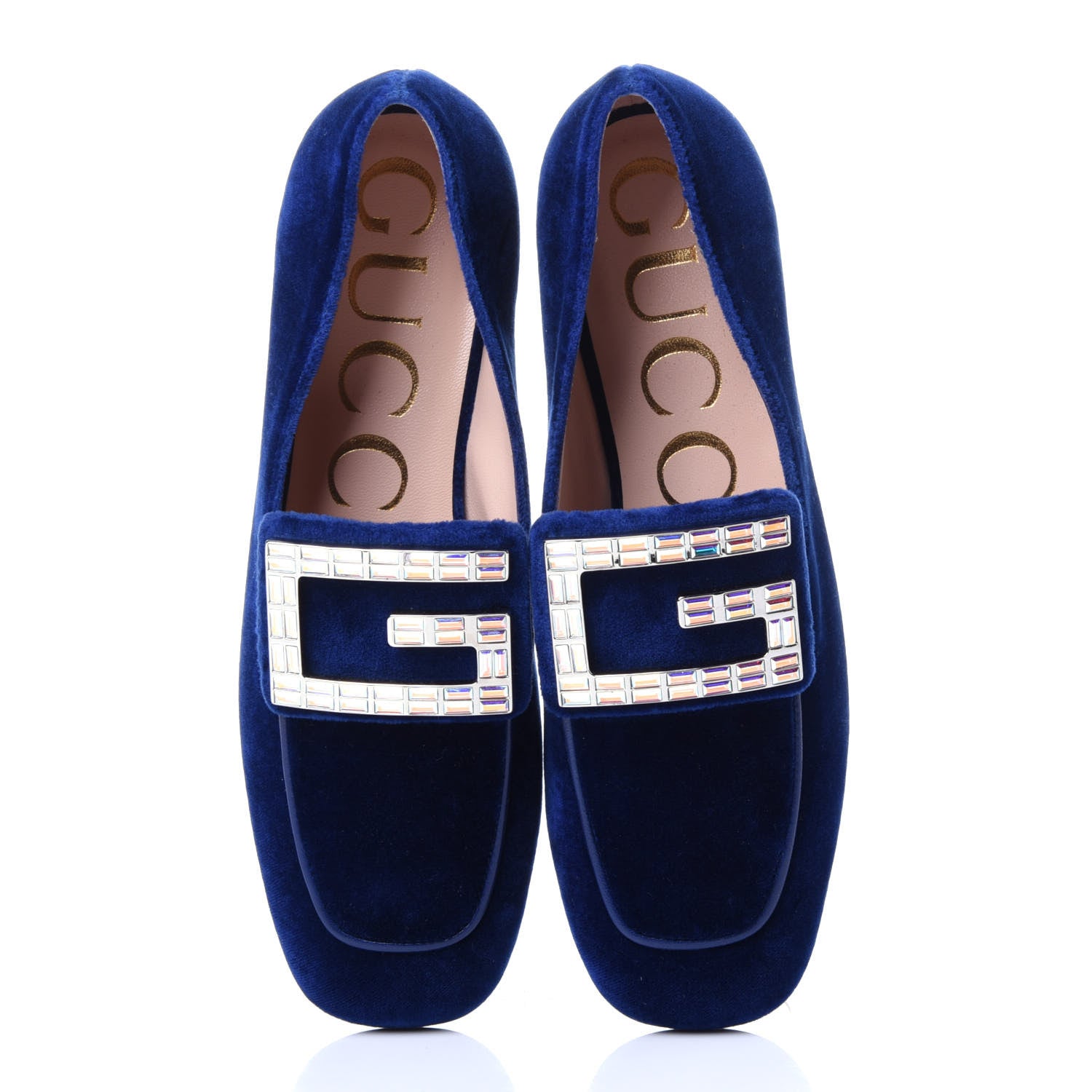 Gucci Velvet Crystal Square G Madelyn Loafers 35 Cobalt Blue 5 of 11