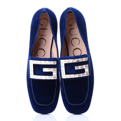 Gucci Velvet Crystal Square G Madelyn Loafers 35 Cobalt Blue 5 of 11