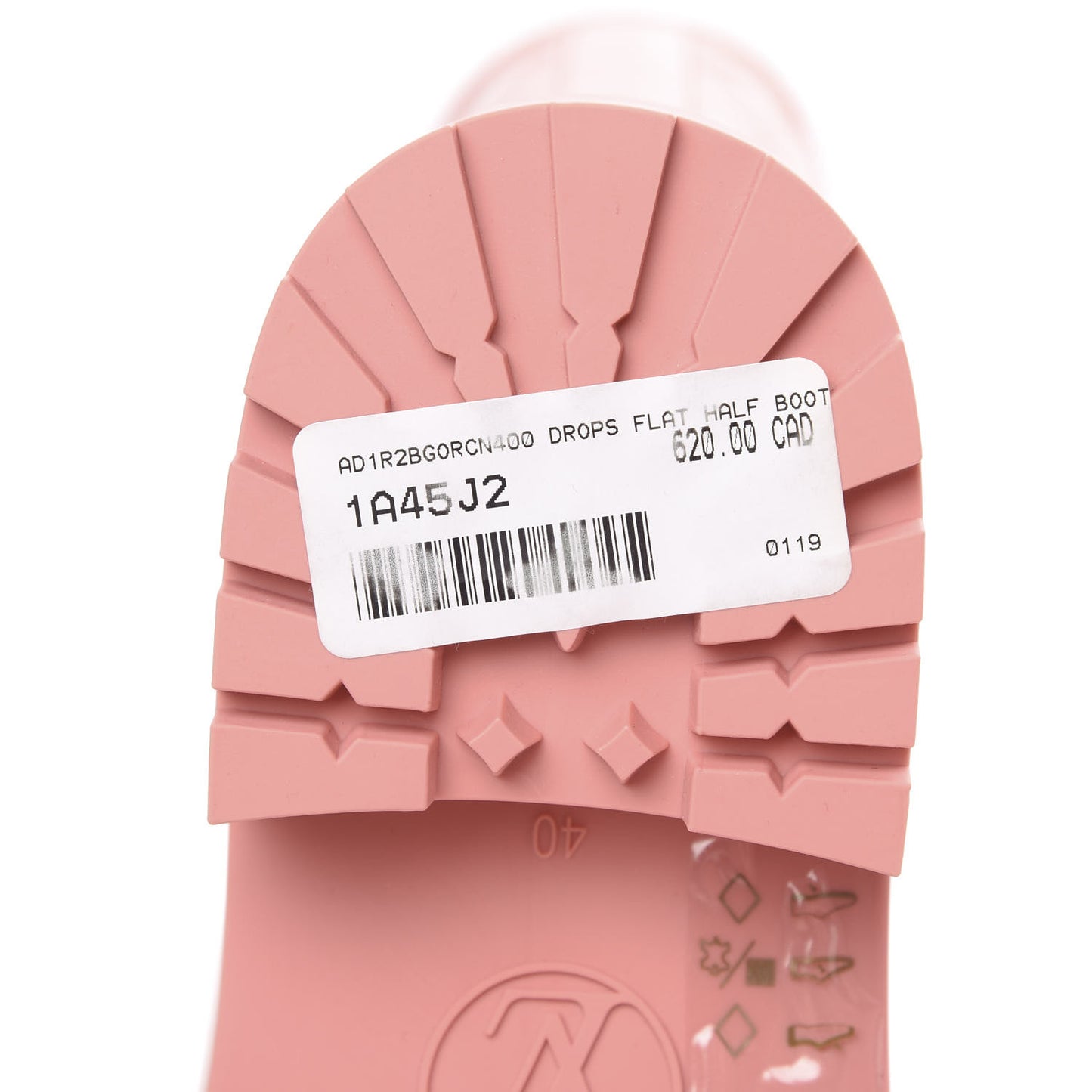 Rubber Embossed Monogram Drops Flat Half Boots 40 Pale Pink
