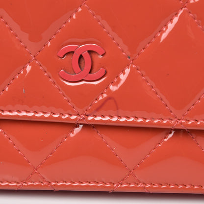 Chanel Patent Quilted Wallet On Chain WOC Coral 10 of 10