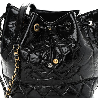 Chanel Shiny Aged Calfskin CC Chain Drawstring Bag Black 8 of 10