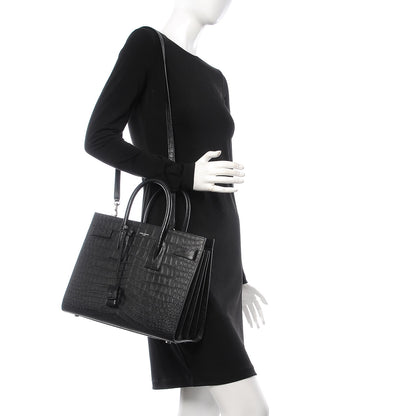 Saint Laurent Calfskin Crocodile Embossed Small Sac de Jour Black 2 of 7