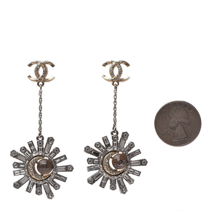 Chanel Baguette Crystal Moon CC Dangle Earrings Gold Silver 2 of 4