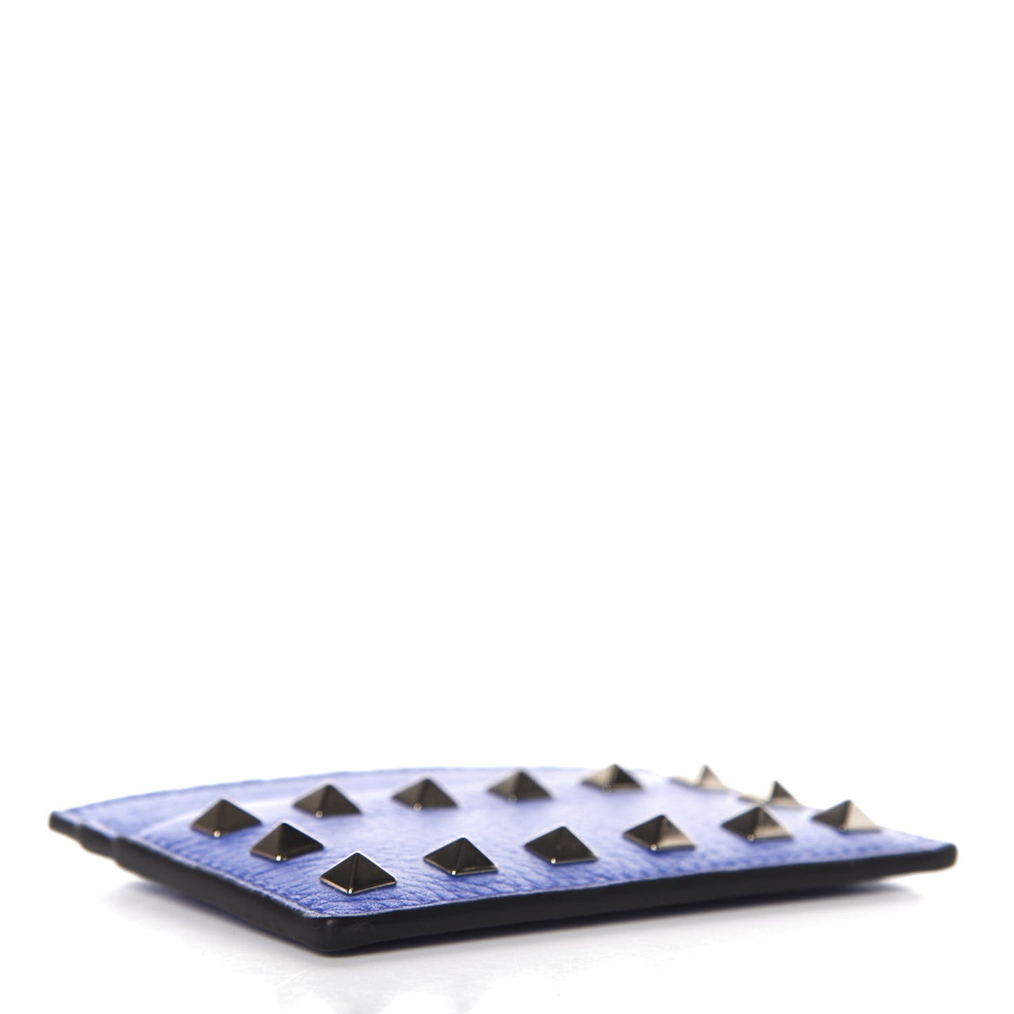 Pebbled Calfskin Rockstud Card Holder Acid Blue