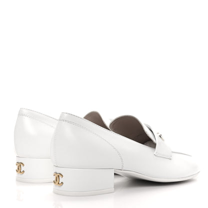 Chanel Shiny Calfskin Logo Loafers 37 White 4 of 10
