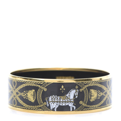 Hermes Enamel Printed Wide Grand Apparat Bracelet 70 Black 1 of 5