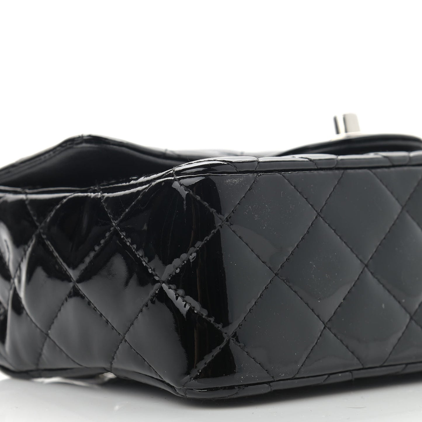 Patent Calfskin Quilted Mini Rectangular Flap Black