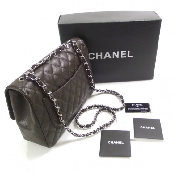 Caviar Jumbo Flap Dark Brown