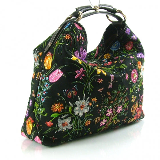 Gucci Flower Large Horsebit Chain Hobo Black 3 of 9