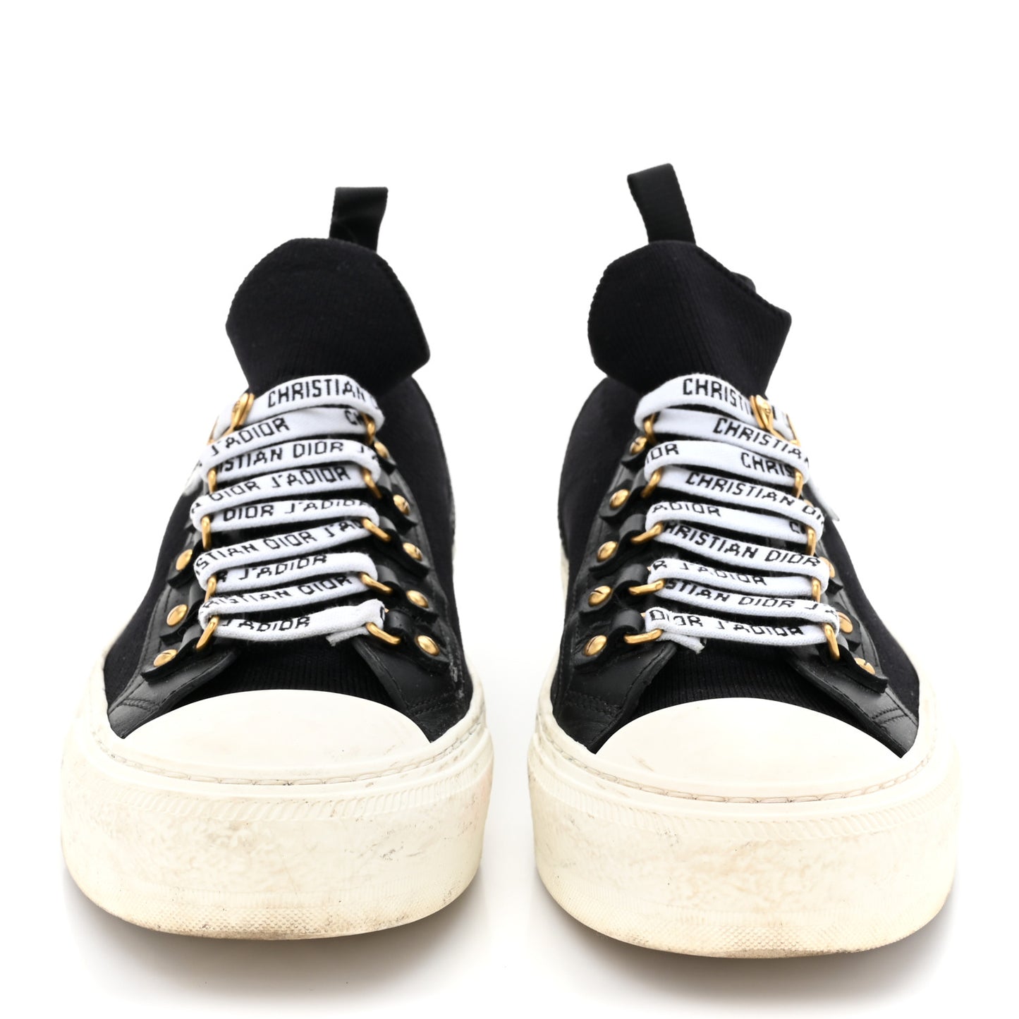 Technical Knit Calfskin Womens Walk'N'Dior High Top Sneakers 38.5 Black