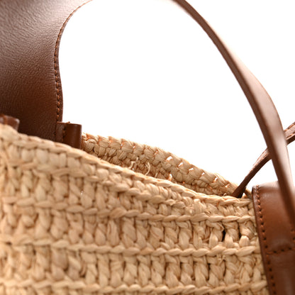 Saint Laurent Raffia Calfskin Le 5 A 7 Small Hobo Natural Brick 14 of 15
