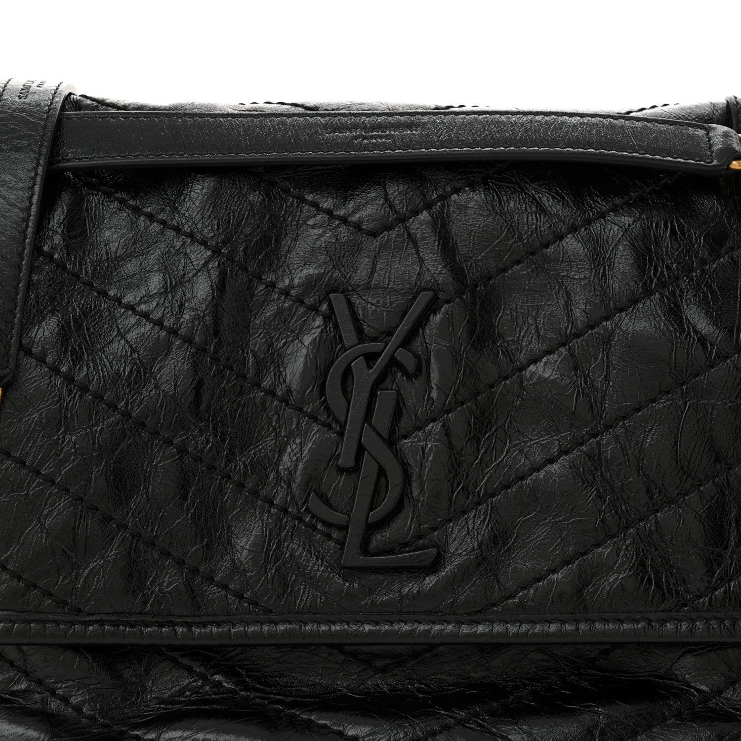 Saint Laurent Crinkled Calfskin Matelasse Monogram Medium Niki Chain Satchel Black 8 of 10