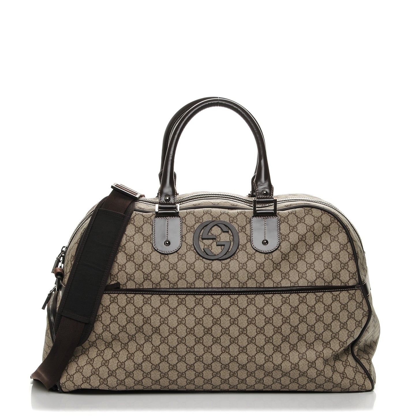 GG Supreme Monogram Interlocking G Duffle Bag Dark Brown
