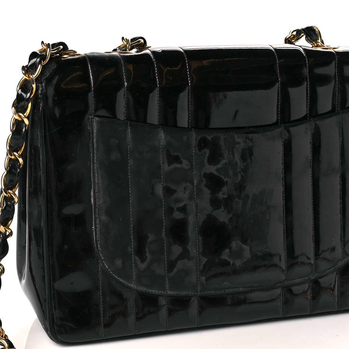 Patent Vertical Quilted Jumbo Single Flap Black