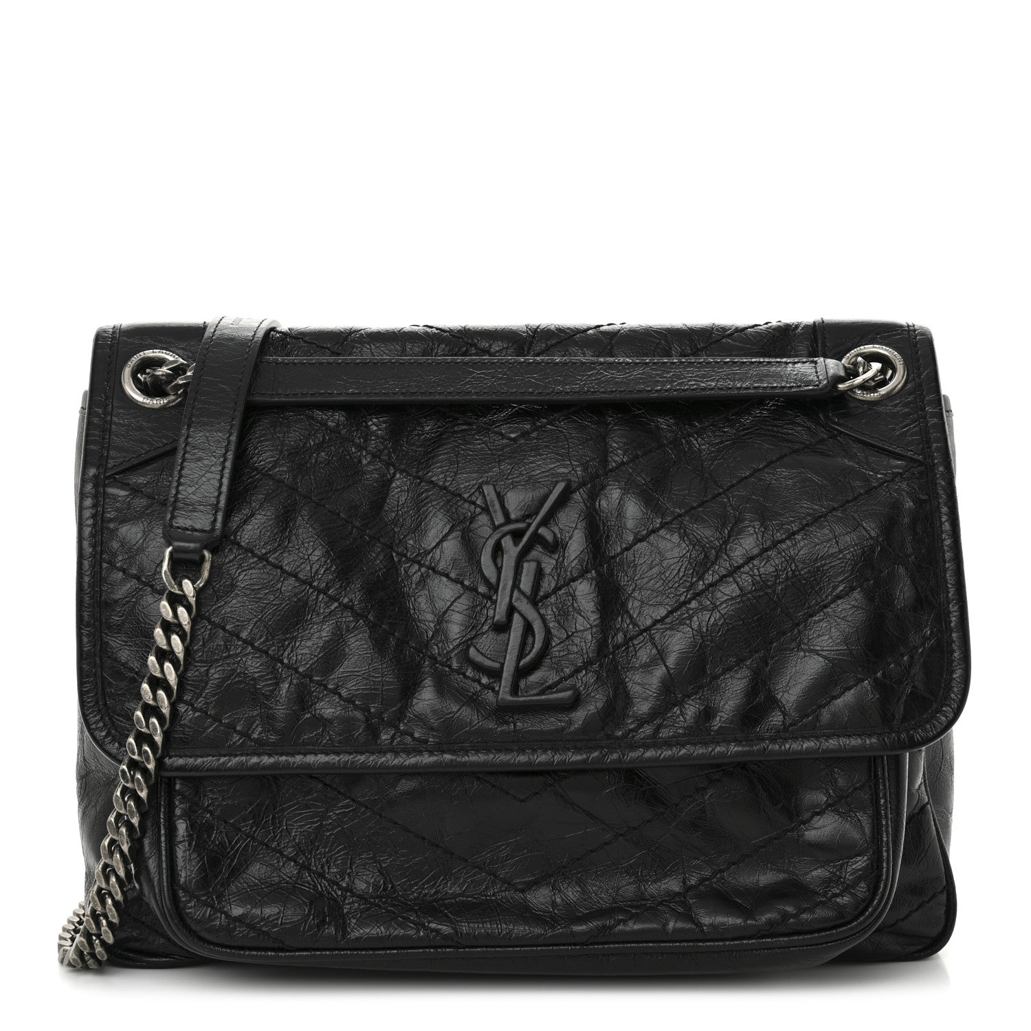Saint Laurent Crinkled Calfskin Matelasse Monogram Medium Niki Chain Satchel Black 1 of 10