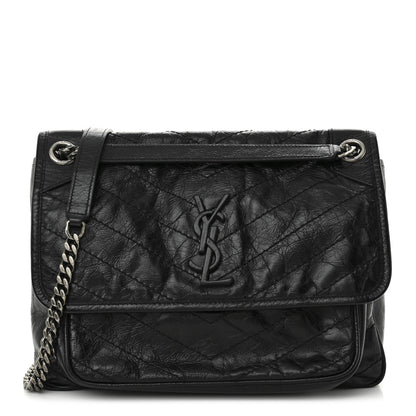 Saint Laurent Crinkled Calfskin Matelasse Monogram Medium Niki Chain Satchel Black 1 of 10