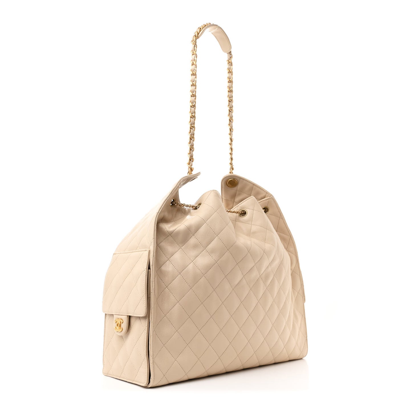 Caviar Quilted Large Chanel 25 Handbag Beige