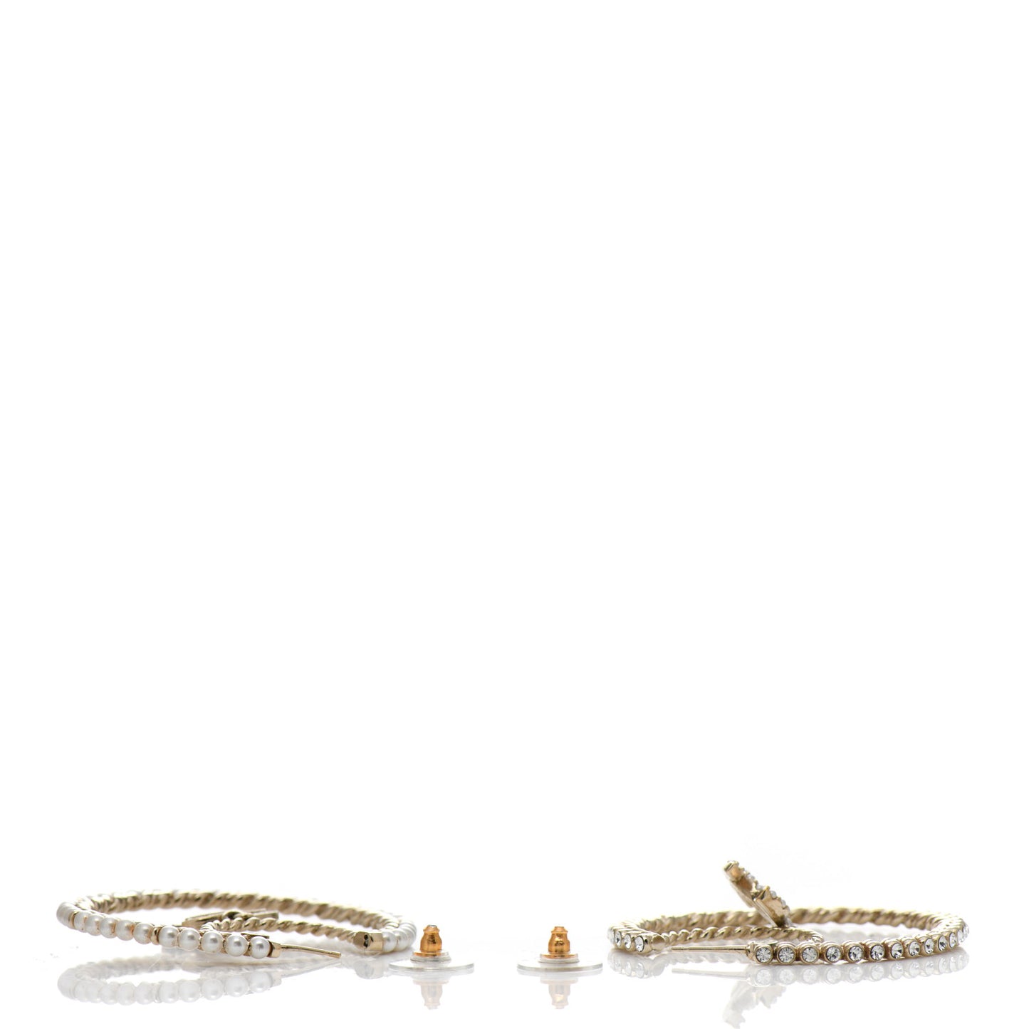 Crystal Pearl CC Drop Hoop Earrings Gold Pearly White