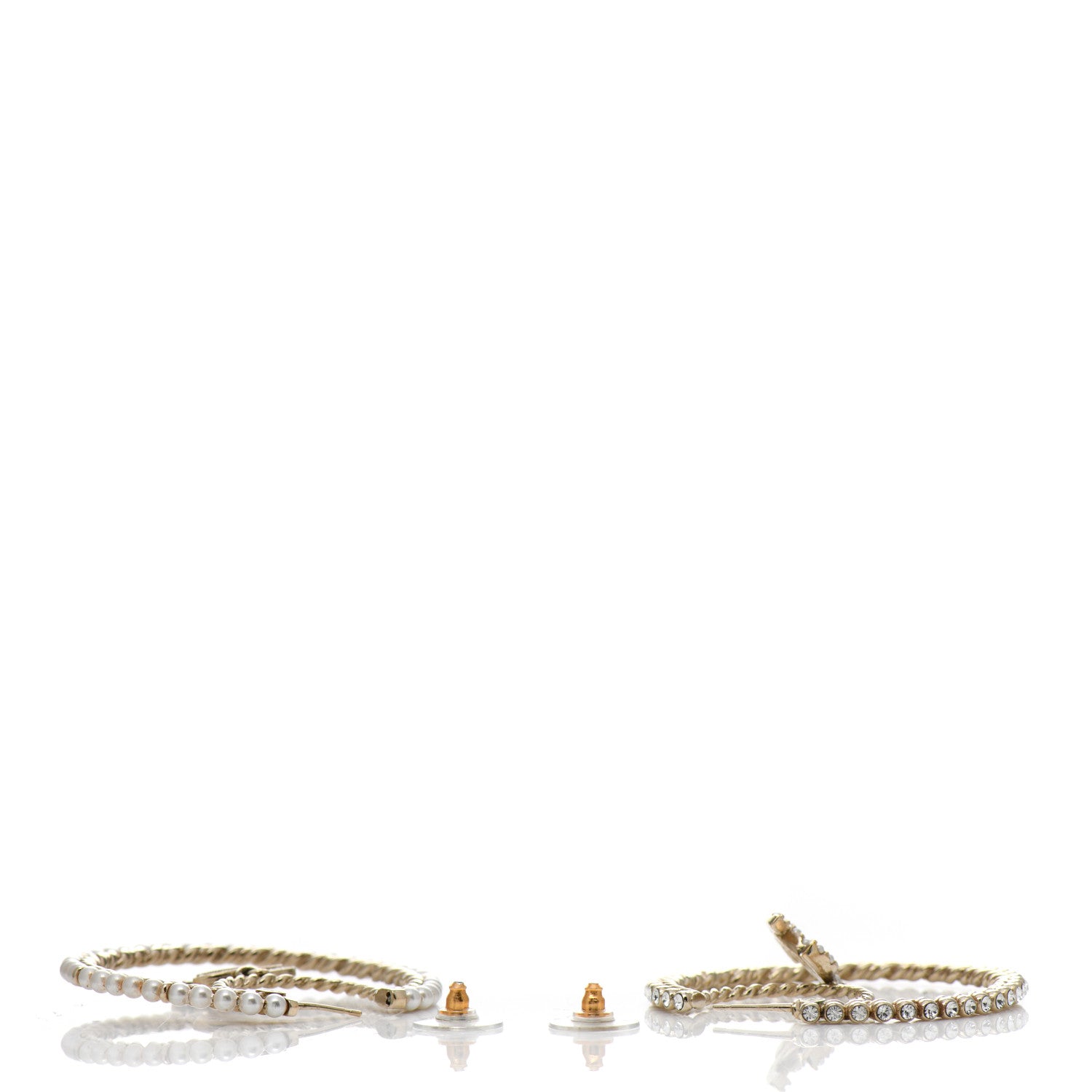 Chanel Crystal Pearl CC Drop Hoop Earrings Gold Pearly White 4 of 6