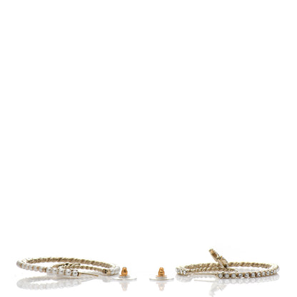 Chanel Crystal Pearl CC Drop Hoop Earrings Gold Pearly White 4 of 6