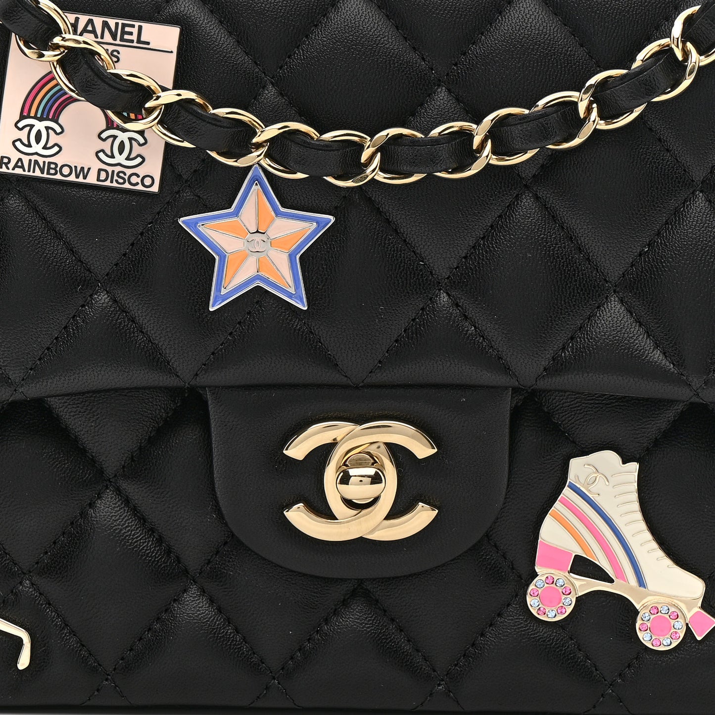 Lambskin Quilted Medium Hollywood Charms Double Flap Black
