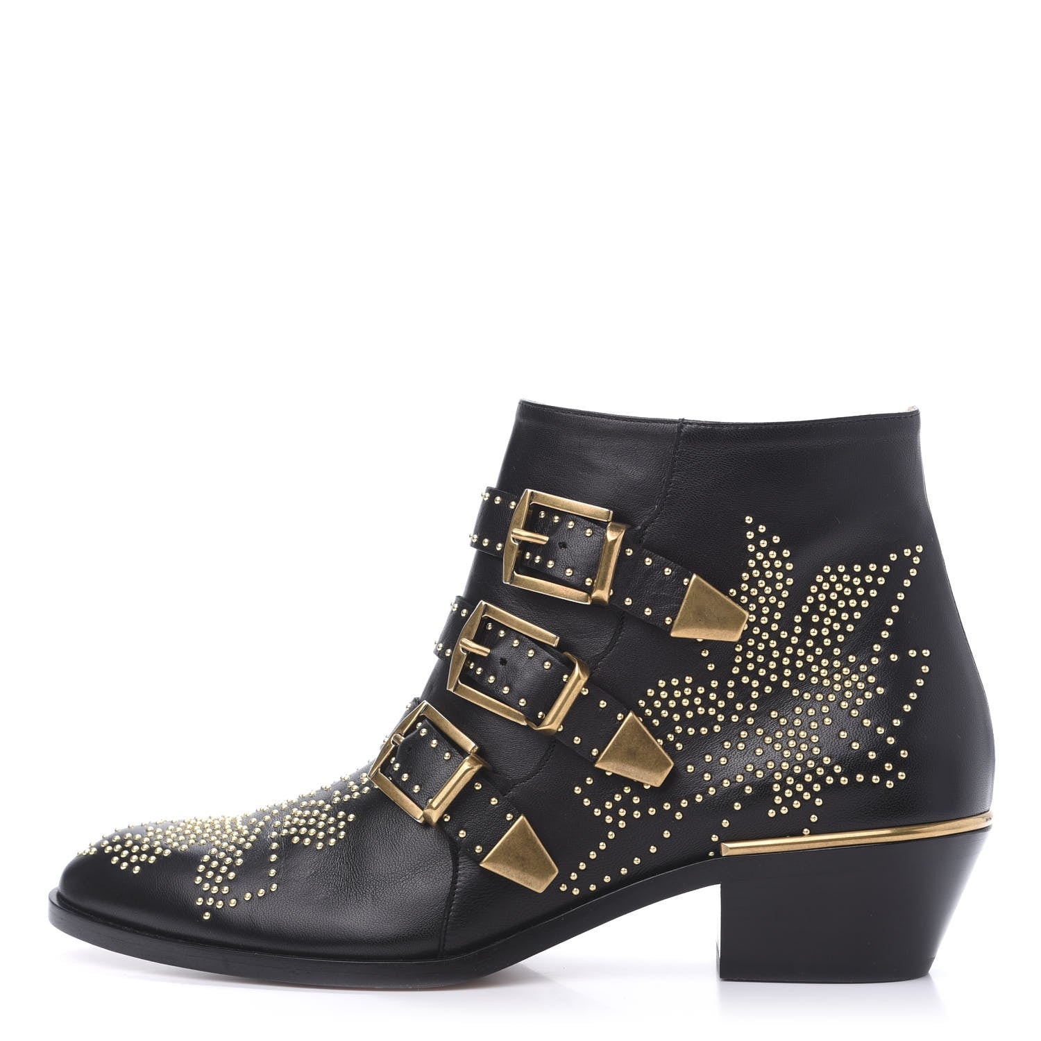Chloe Nappa Sheepskin Studded Susanna Ankle Boots 39 Black Gold 1 of 9